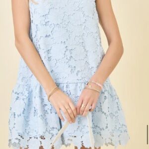 Light Blue Lace Sleeveless Drop-Waist Dress